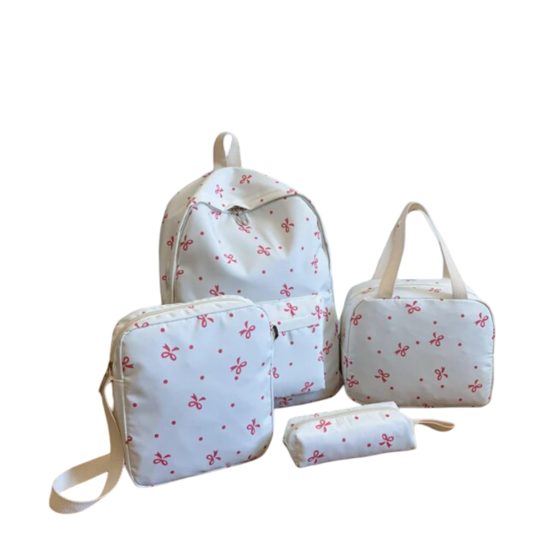4Pcs Kawaii Bow Print Backpack