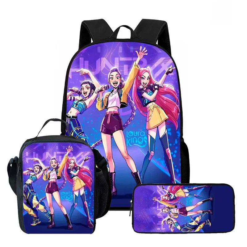 3Pcs KPop Demon Hunters Kawaii Huntrix Nylon School Bag