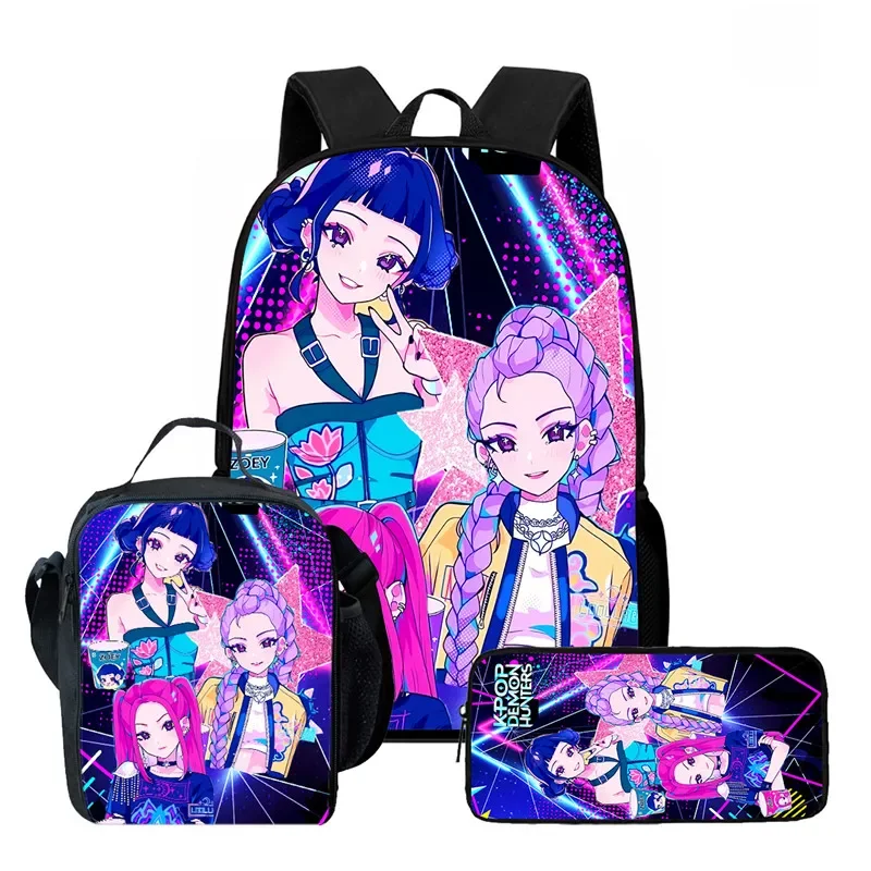 3Pcs Kawaii KPop Demon Hunters Nylon Backpack