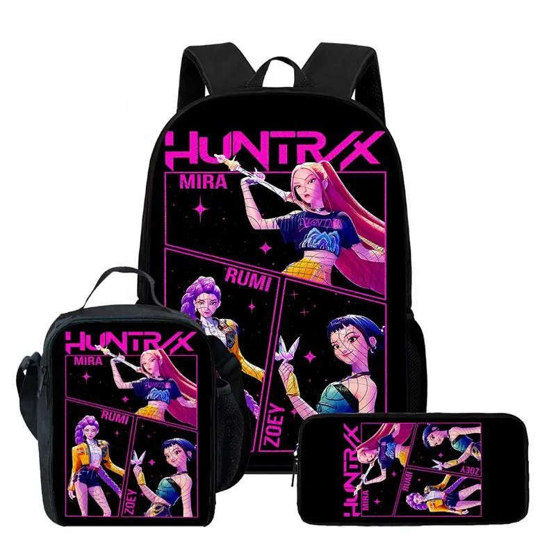 3Pcs Kawaii KPop Demon Hunters Character Nylon School Bag