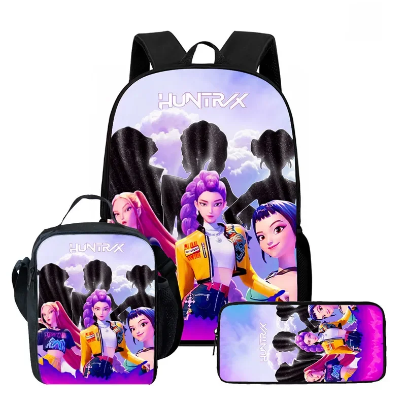 3Pcs Kawaii KPop Demon Hunters Huntrix Nylon Backpack