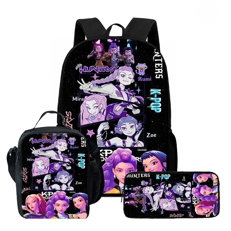 3Pcs KPop Demon Hunters Kawaii Character School Bag