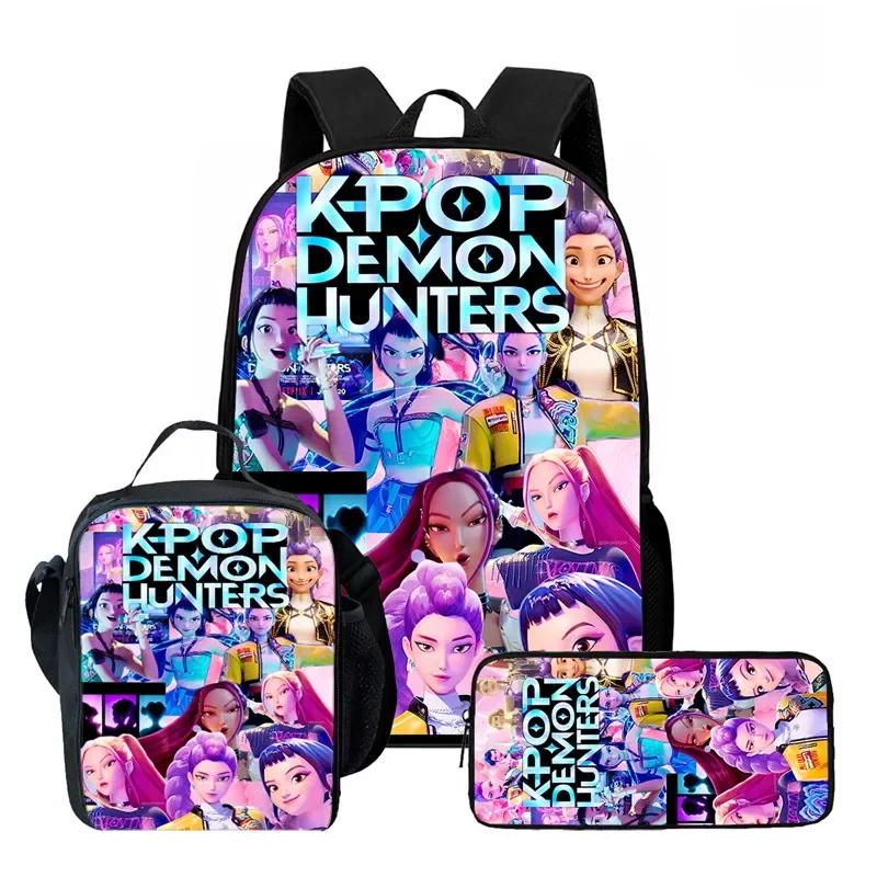 3Pcs Kawaii KPop Demon Hunters Character Backpack
