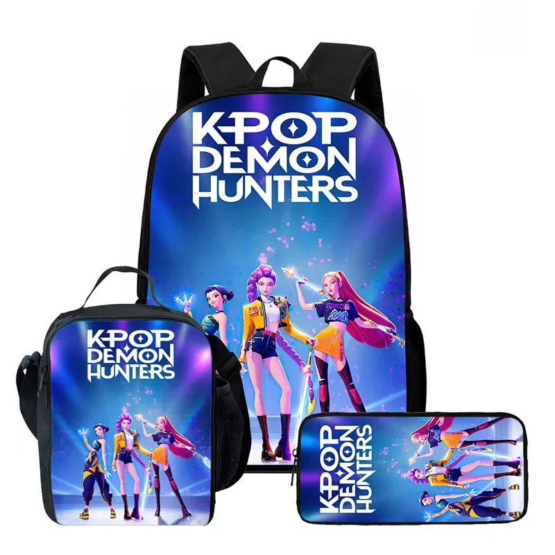3Pcs KPop Demon Hunters Kawaii Backpack
