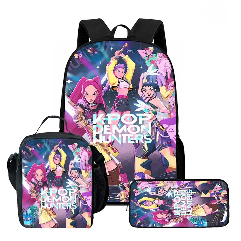 3Pcs Kawaii KPop Demon Hunters Character School Bag