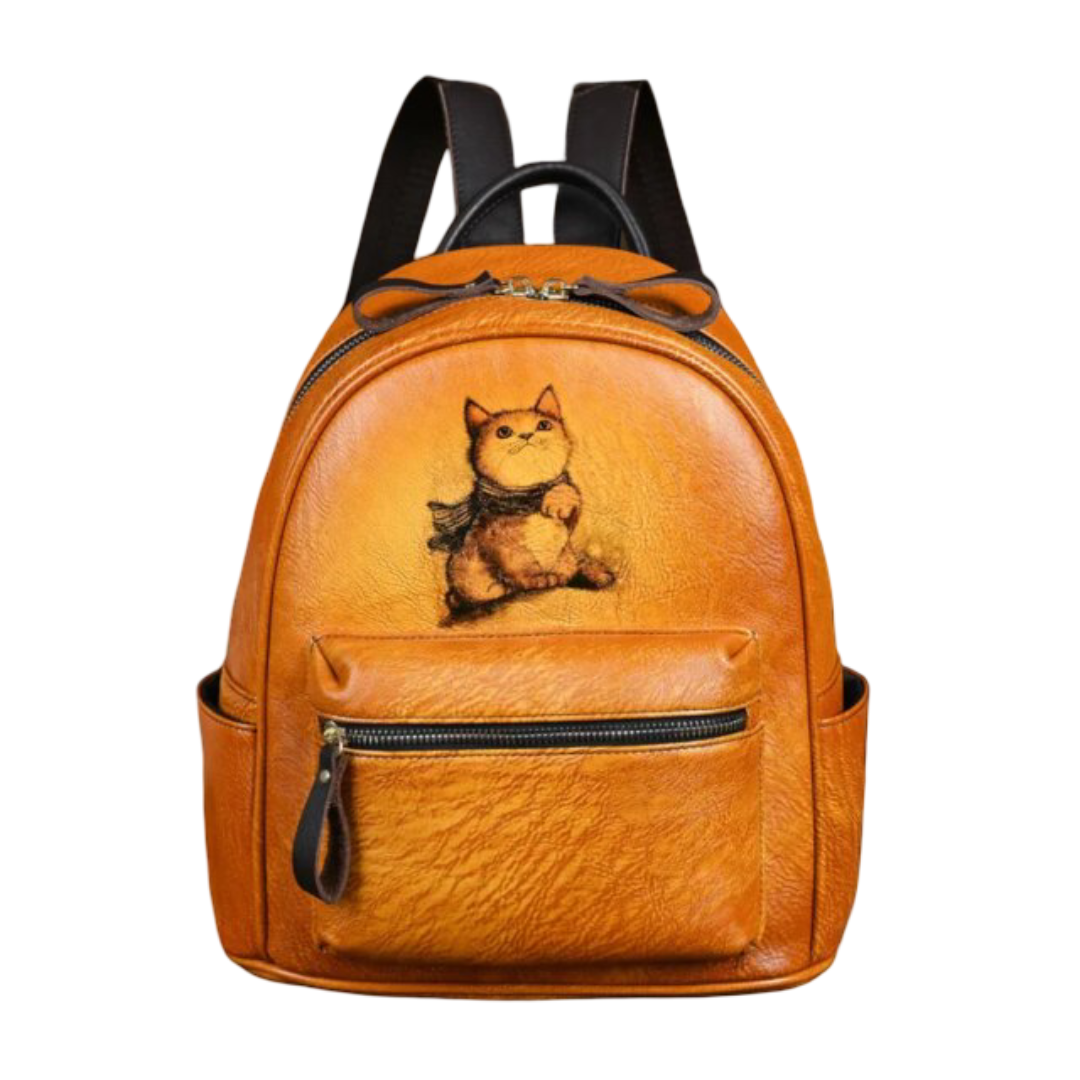 Kawaii Cat Painted Leather Backpack