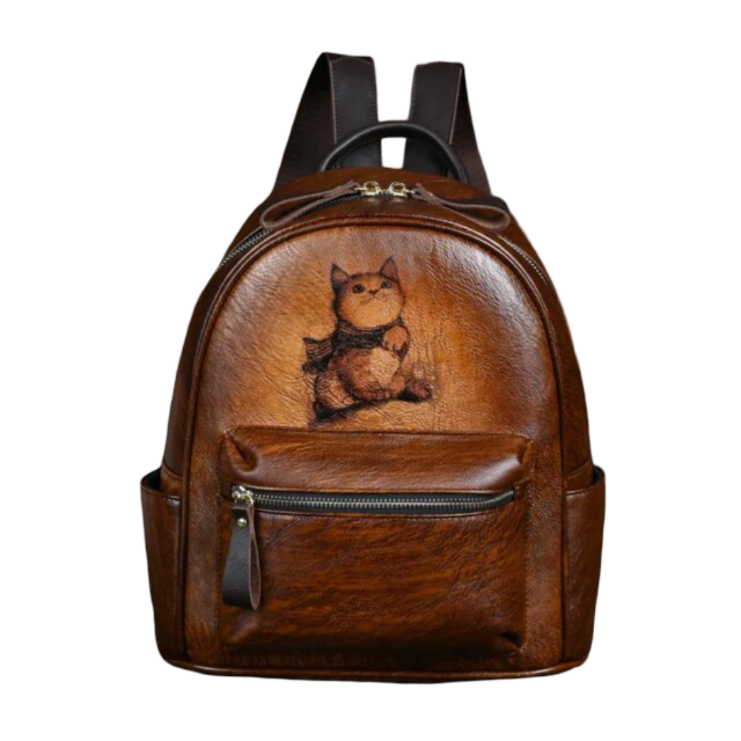 Kawaii Cat Painted Leather Backpack