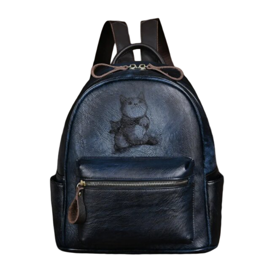 Kawaii Cat Painted Leather Backpack