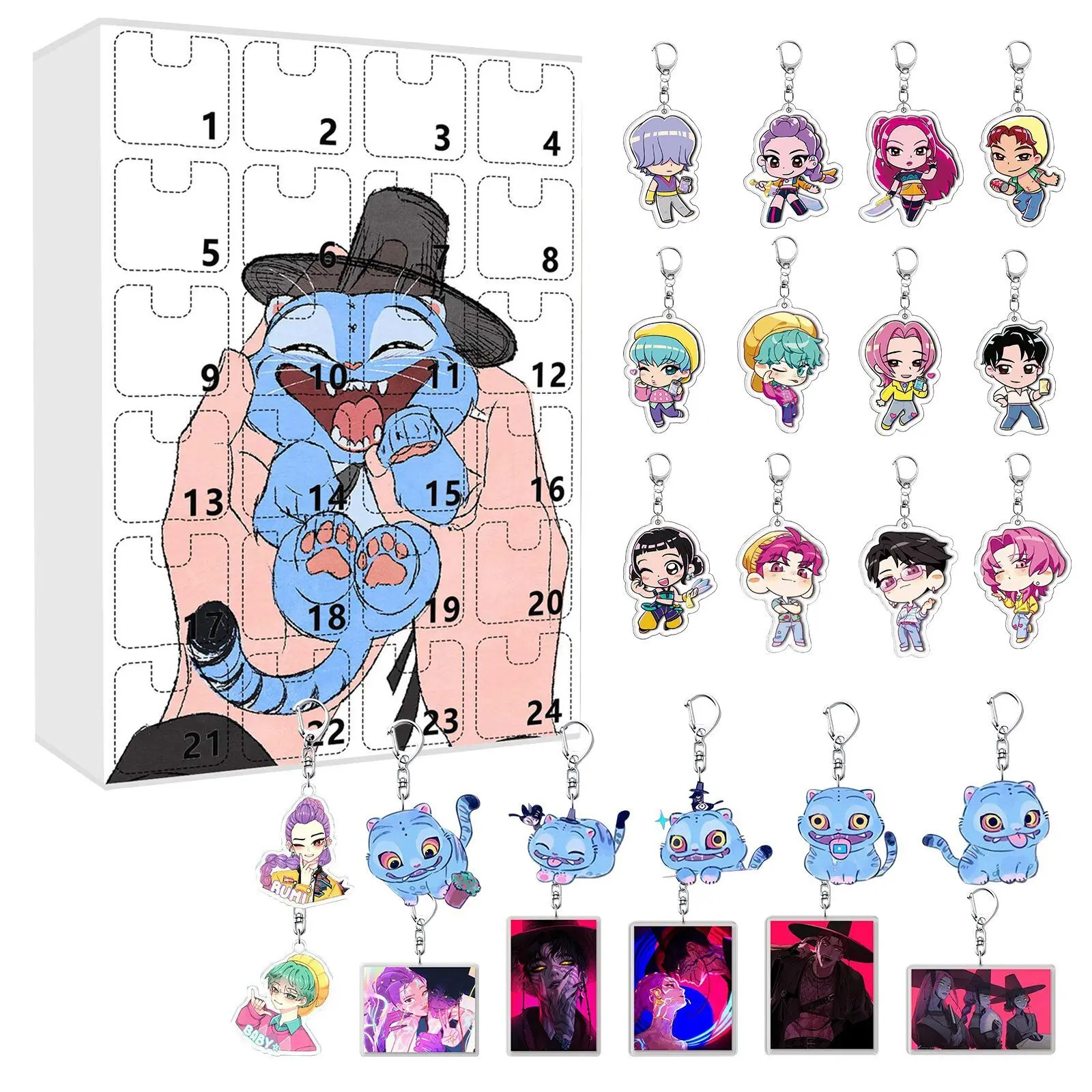 Anime Kawaii KPop Demon Hunters Character Advent Calendar With Keychain