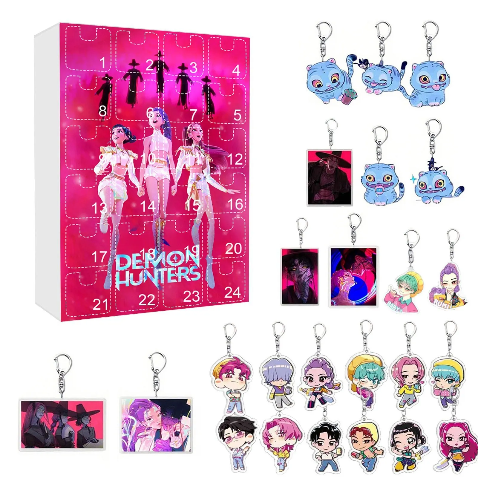 Anime KPop Demon Hunters Character Kawaii Advent Calendar With Keychain