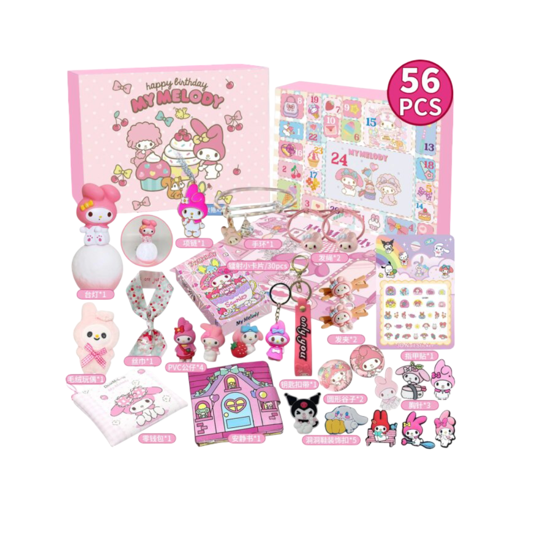 56Pcs Kawaii Christmas Anime My Melody Advent Calendar With Blind Box