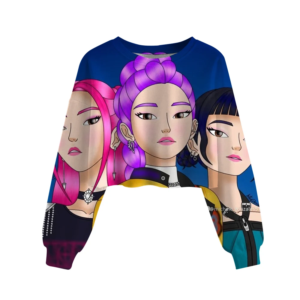 Kawaii KPop Demon Hunters Character Crop Top Sweatshirt