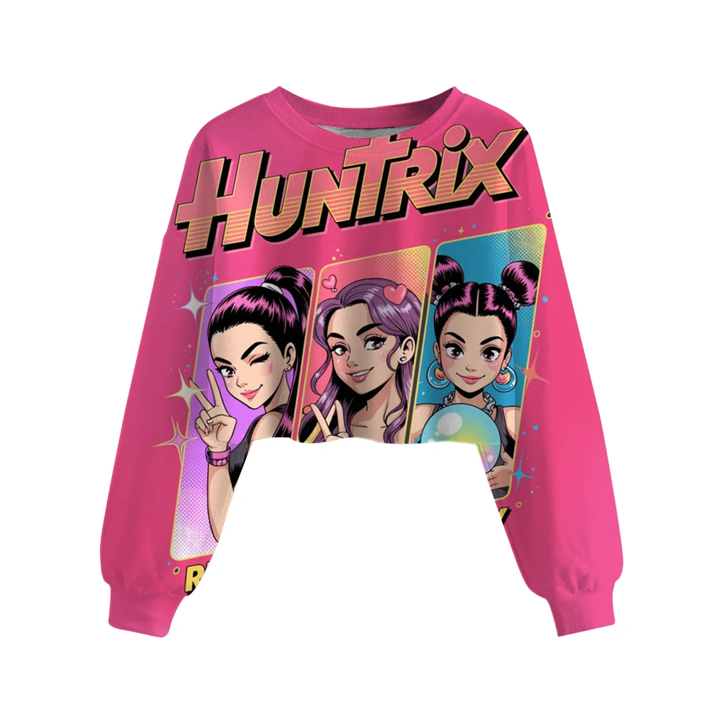 Kawaii KPop Demon Hunters Charcater Printed Crop Sweatshirt