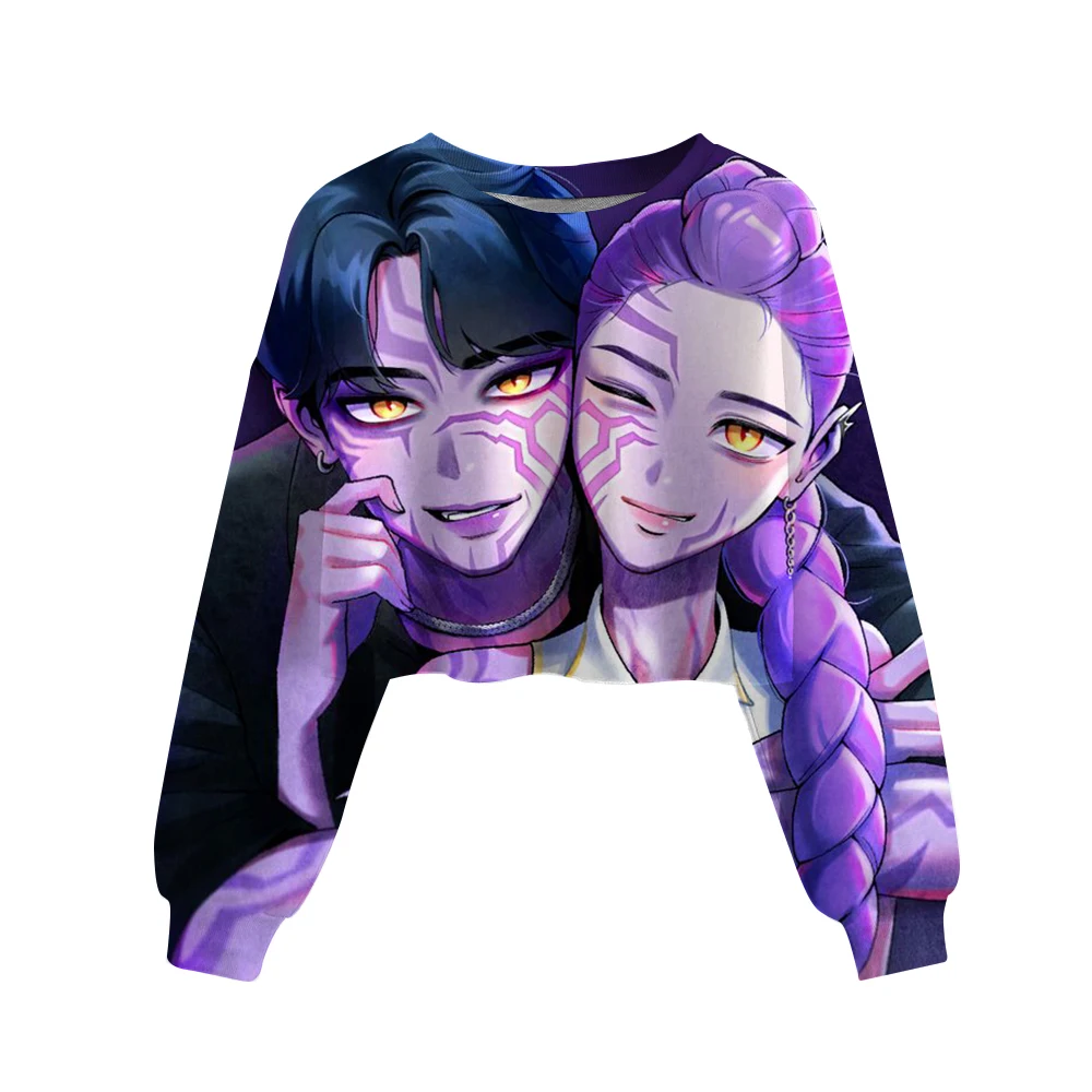 Kawaii Anime KPop Demon Hunters Rumi And Jinu Crop Sweatshirts