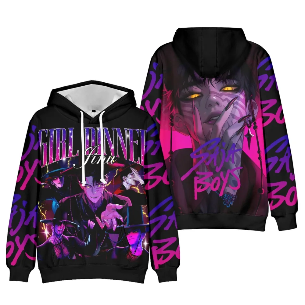 Kawaii KPop Demon Hunters Jinu Pattern Print Hoodie