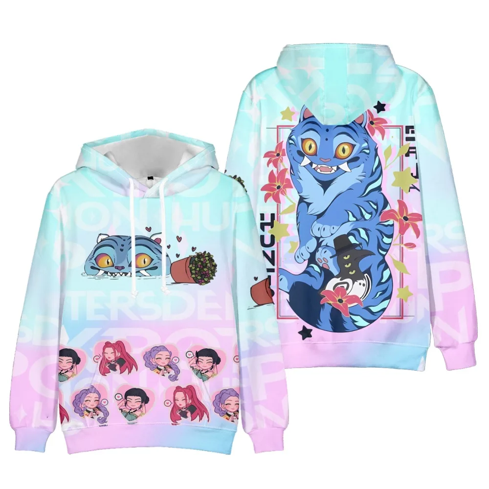 Kawaii KPop Demon Hunters Tiger Pattern Print Hoodie