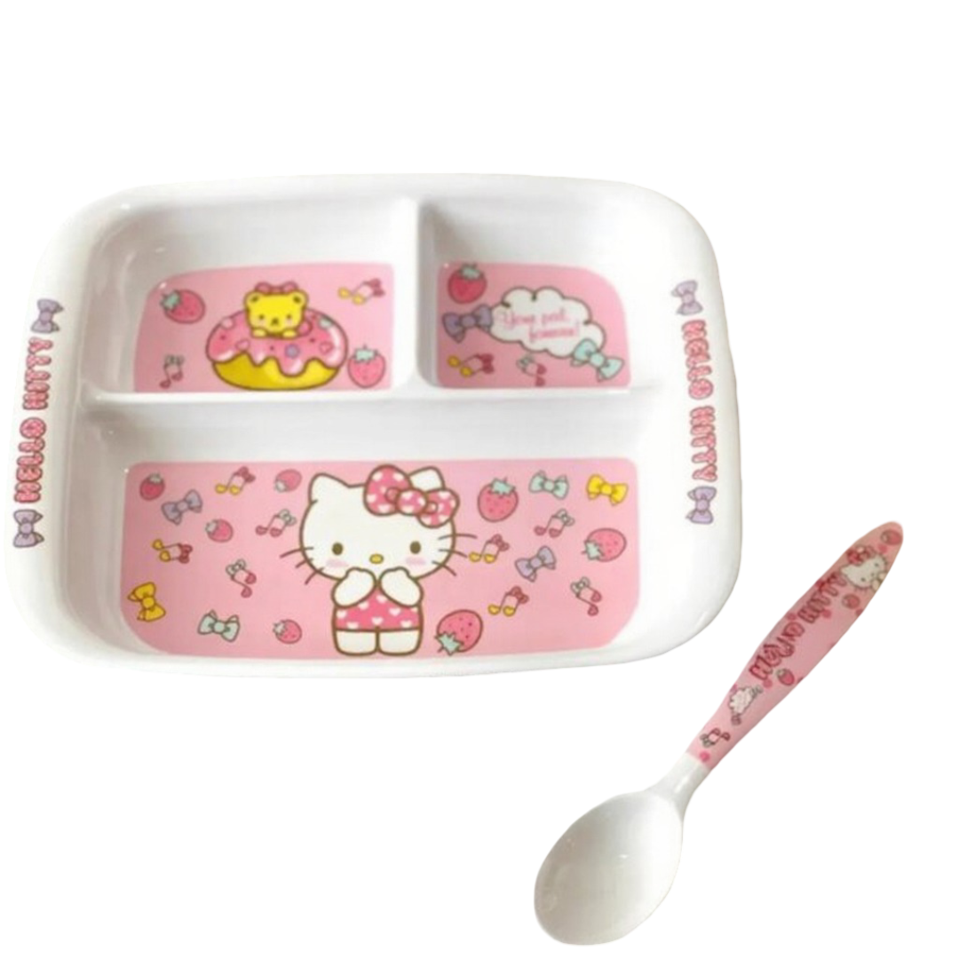 Kawaii Anime Hello Kitty Plate With Spoon