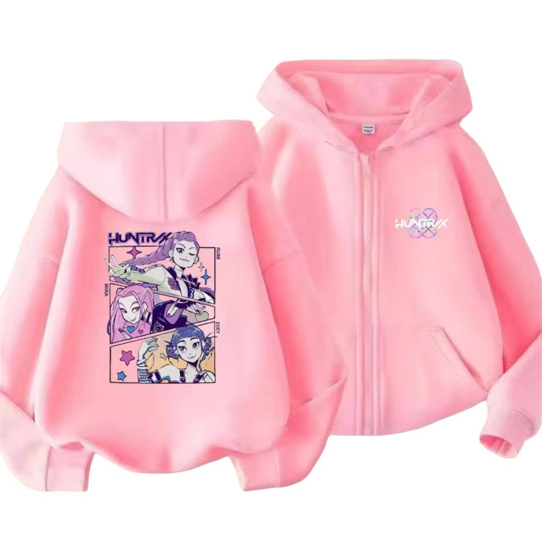 KPop Demon Hunters Kawaii Character Print Zipper Hoodie