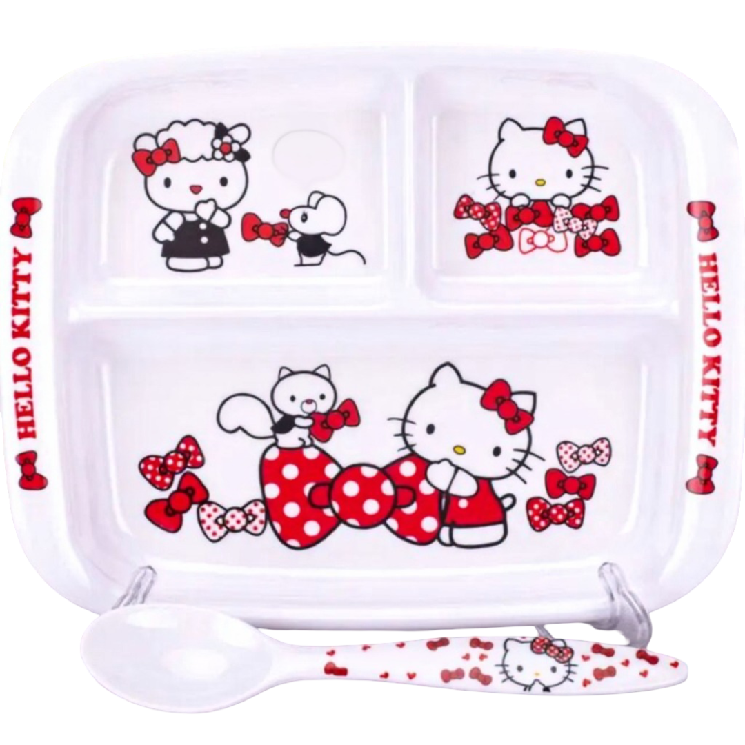 Kawaii Anime Hello Kitty And Mouse Plate With Spoon