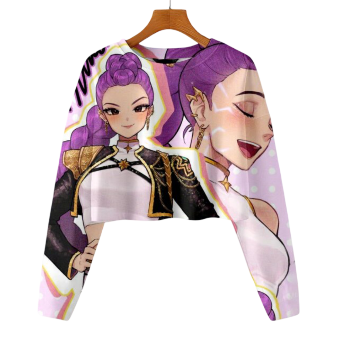 KPop Demon Hunters Kawaii Rumi Cropped Long Sleeve Hoodie