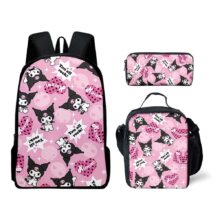 3Pcs Sanrio Kuromi Kawaii Polyester Schoolbag 3Pcs Sanrio Kuromi Kawaii Polyester Schoolbag