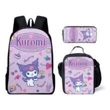 3Pcs Cartoon Kawaii Sanrio Kuromi Polyester Backpack 3Pcs Cartoon Kawaii Sanrio Kuromi Polyester Backpack