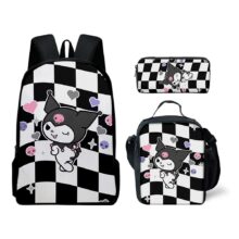 3Pcs Kawaii Sanrio Kuromi Student Schoolbag 3Pcs Kawaii Sanrio Kuromi Student Schoolbag