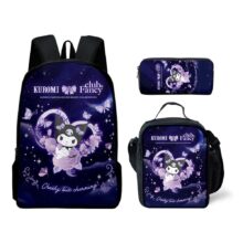 3Pcs Anime Kawaii Sanrio Kuromi Schoolbag 3Pcs Anime Kawaii Sanrio Kuromi Schoolbag