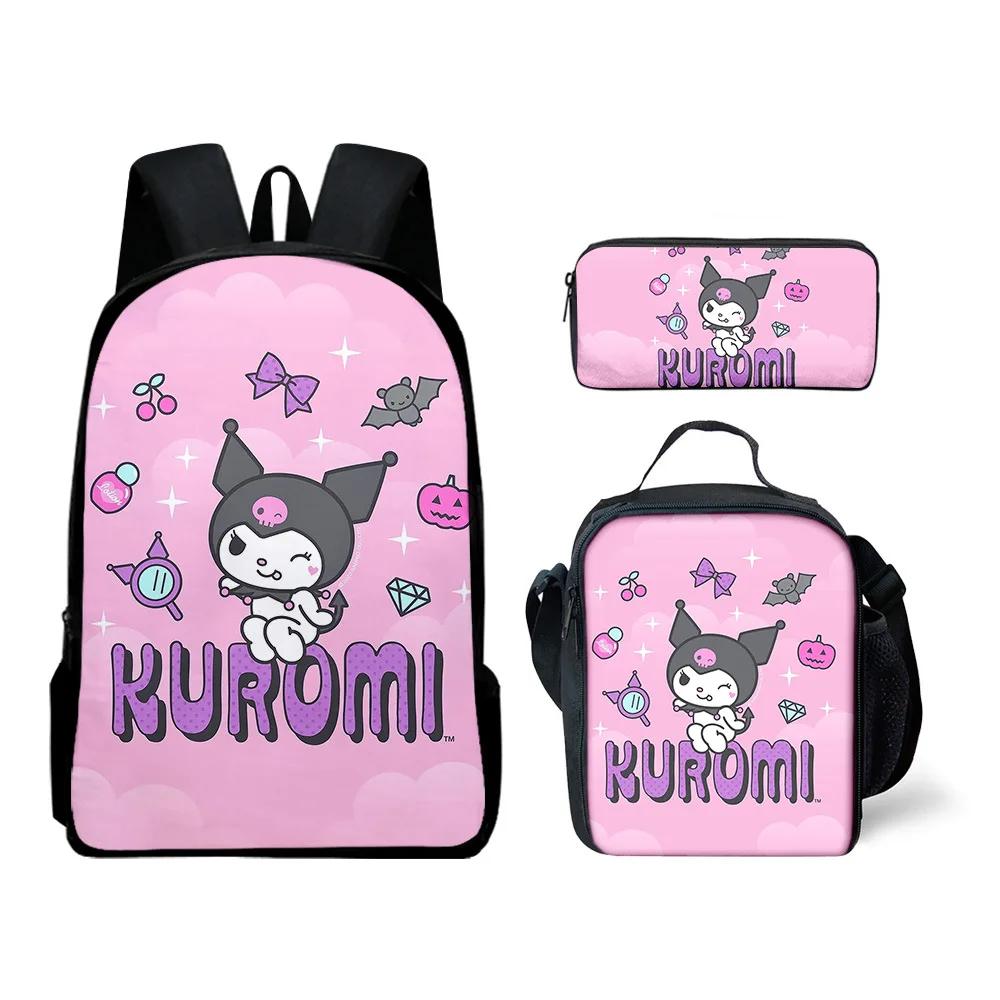 3Pcs Sanrio Kuromi Print Student Kawaii Schoolbag