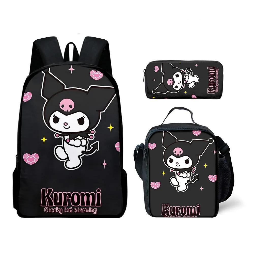 3Pcs Sanrio Kuromi Polyester Kawaii Schoolbag