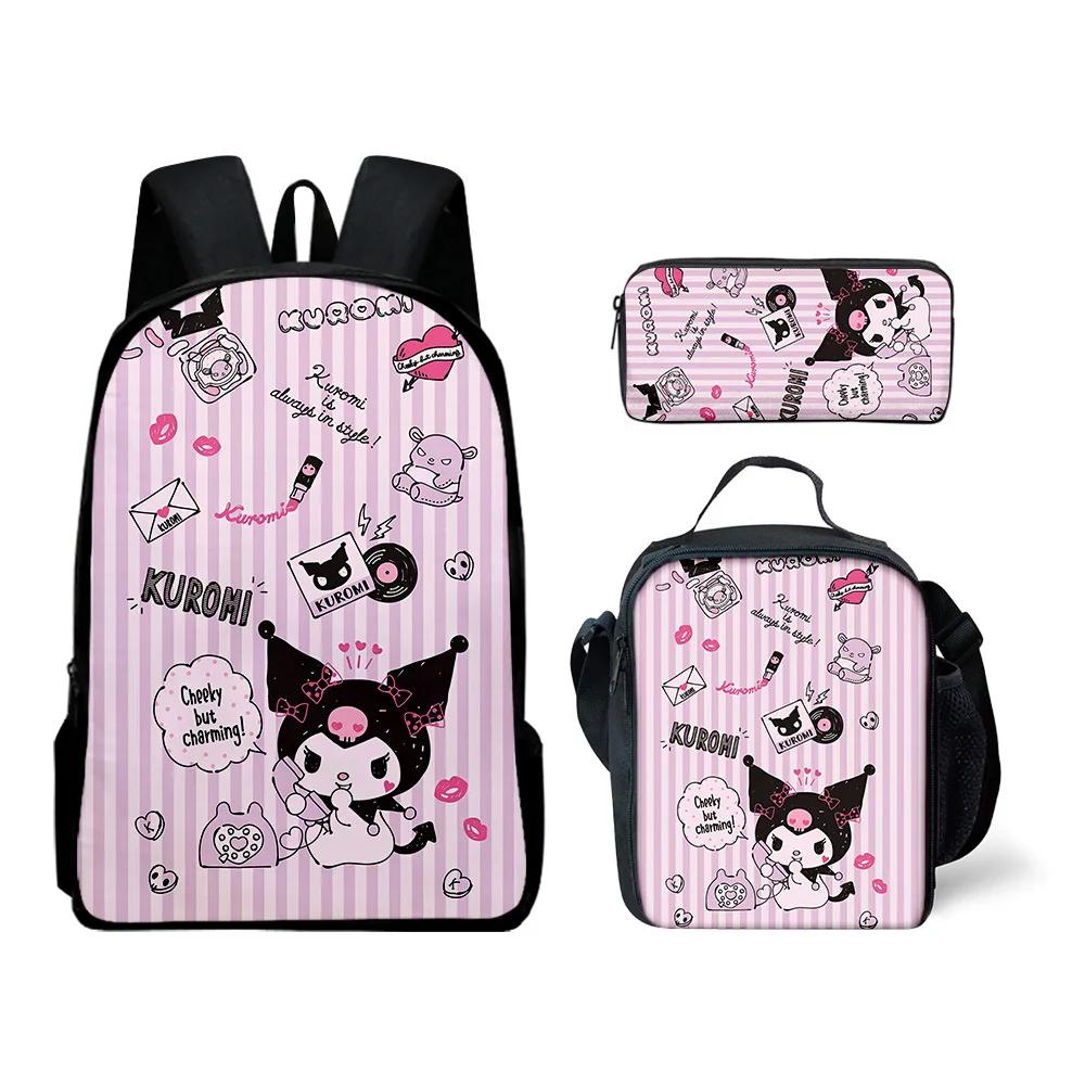 3Pcs Sanrio Kuromi Kawaii School Print Schoolbag