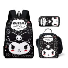 3Pcs Sanrio Kuromi Kawaii Print Polyester Schoolbag 3Pcs Sanrio Kuromi Kawaii Print Polyester Schoolbag