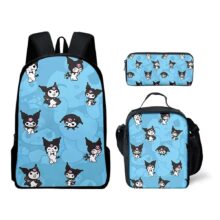 3Pcs Kawaii Sanrio Kuromi Ployester School bag 3Pcs Kawaii Sanrio Kuromi Ployester School bag