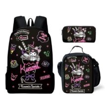 3Pcs Cartoon Kawaii Sanrio Kuromi Polyester Schoolbag 3Pcs Cartoon Kawaii Sanrio Kuromi Polyester Schoolbag