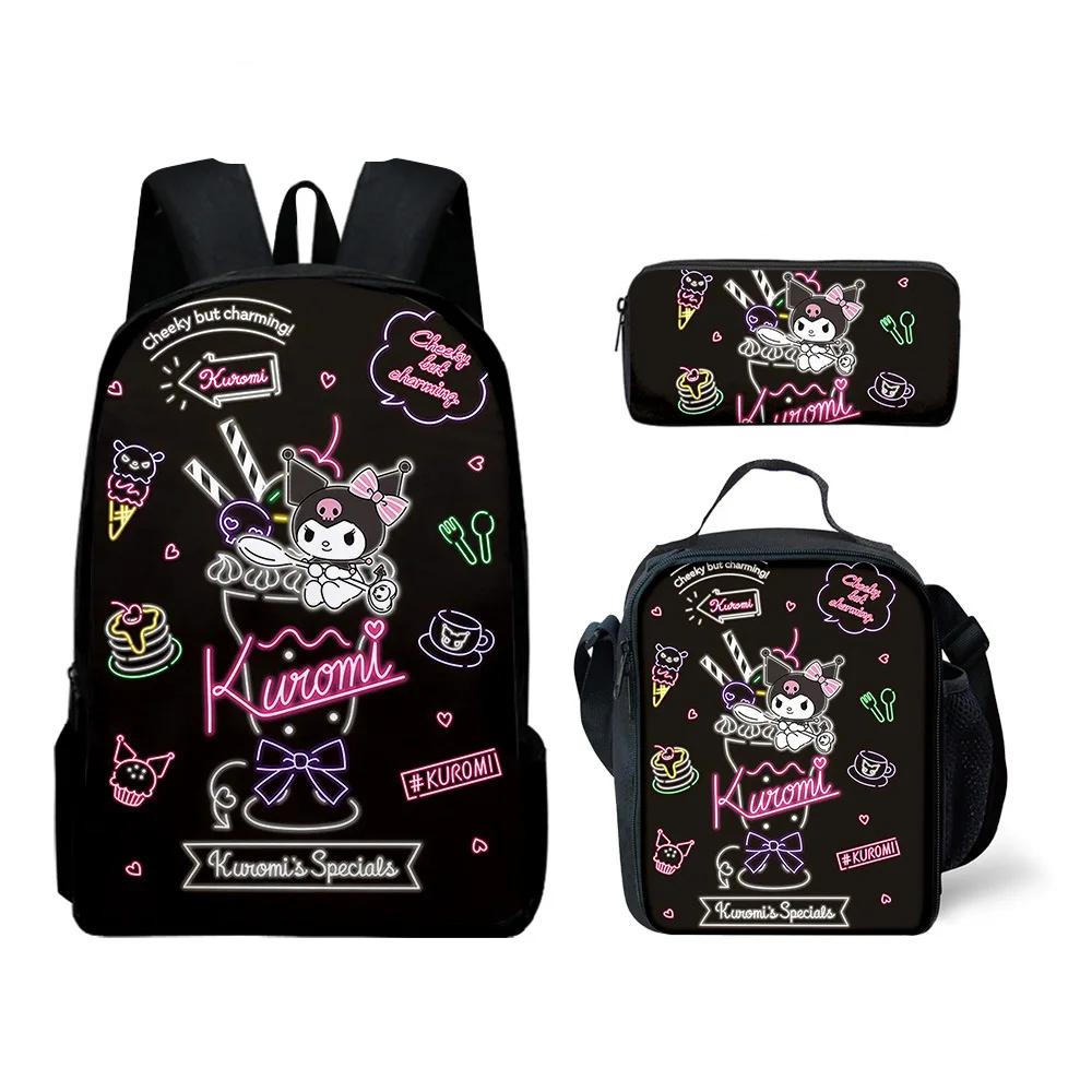 3Pcs Cartoon Kawaii Sanrio Kuromi Polyester Schoolbag