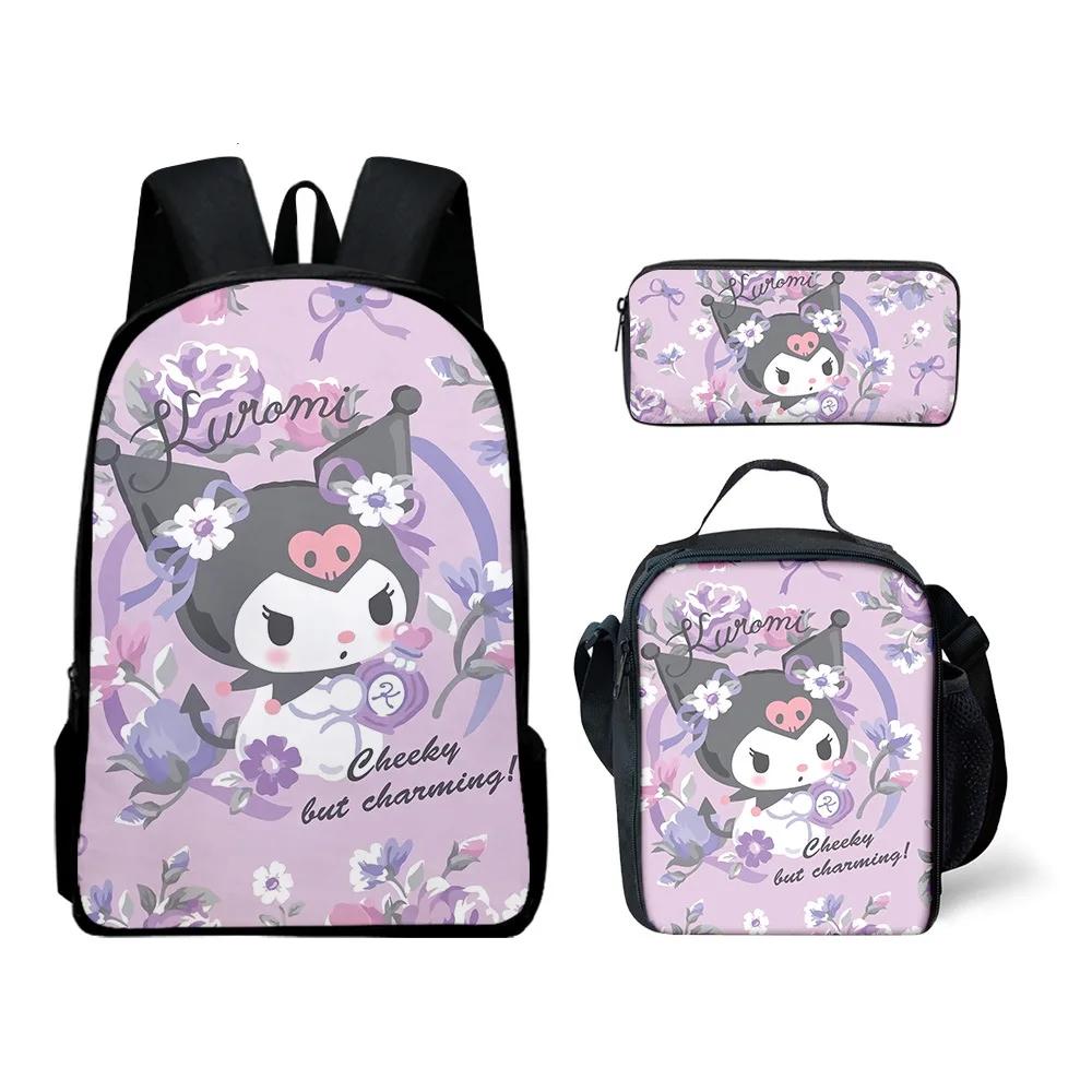 3Pcs Sanrio Kuromi Kawaii Schoolbag