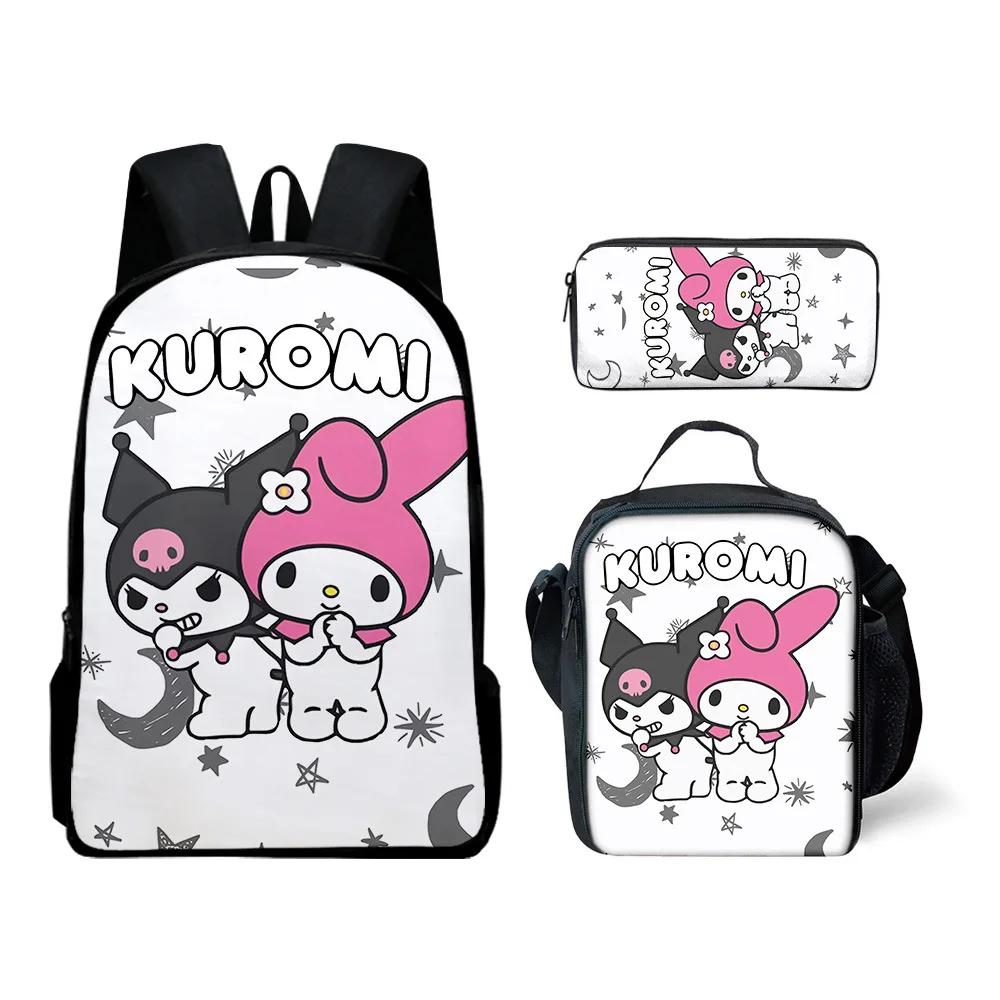 3Pcs Kawaii Sanrio Kuromi Polyester Backpack