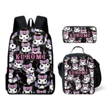 3Pcs Kawaii Sanrio Kuromi Polyester Schoolbag 3Pcs Kawaii Sanrio Kuromi Polyester Schoolbag