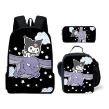 3Pcs Kawaii Sanrio Kuromi Schoolbag 3Pcs Kawaii Sanrio Kuromi Schoolbag