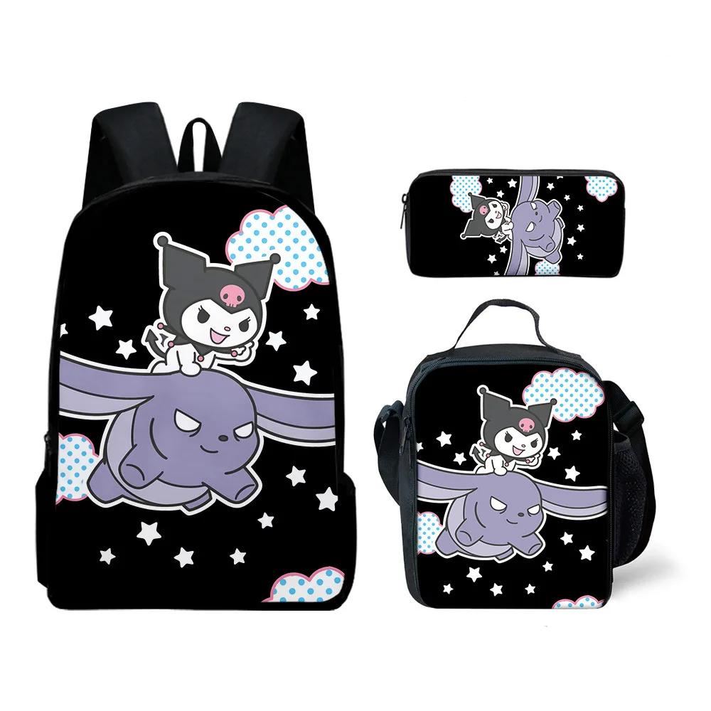 3Pcs Kawaii Sanrio Kuromi Schoolbag