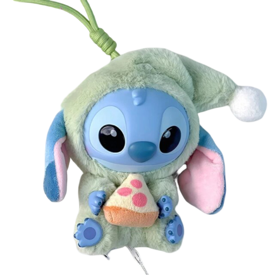 Kawaii Stitch Eat Something Before Sleep Series Crispy Pizza Plush Keychain
