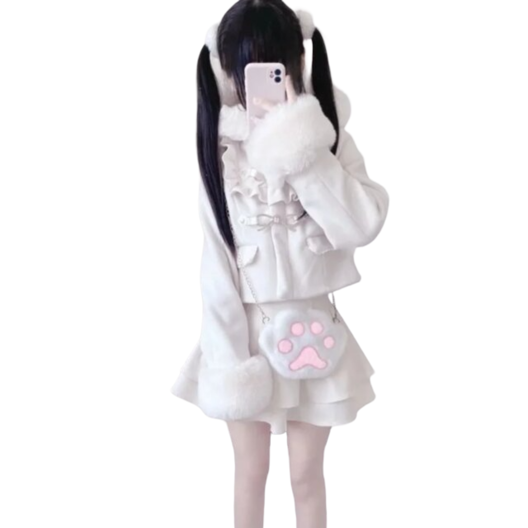Kawaii White Bow Plush Jacket Kawaii White Bow Plush Jacket