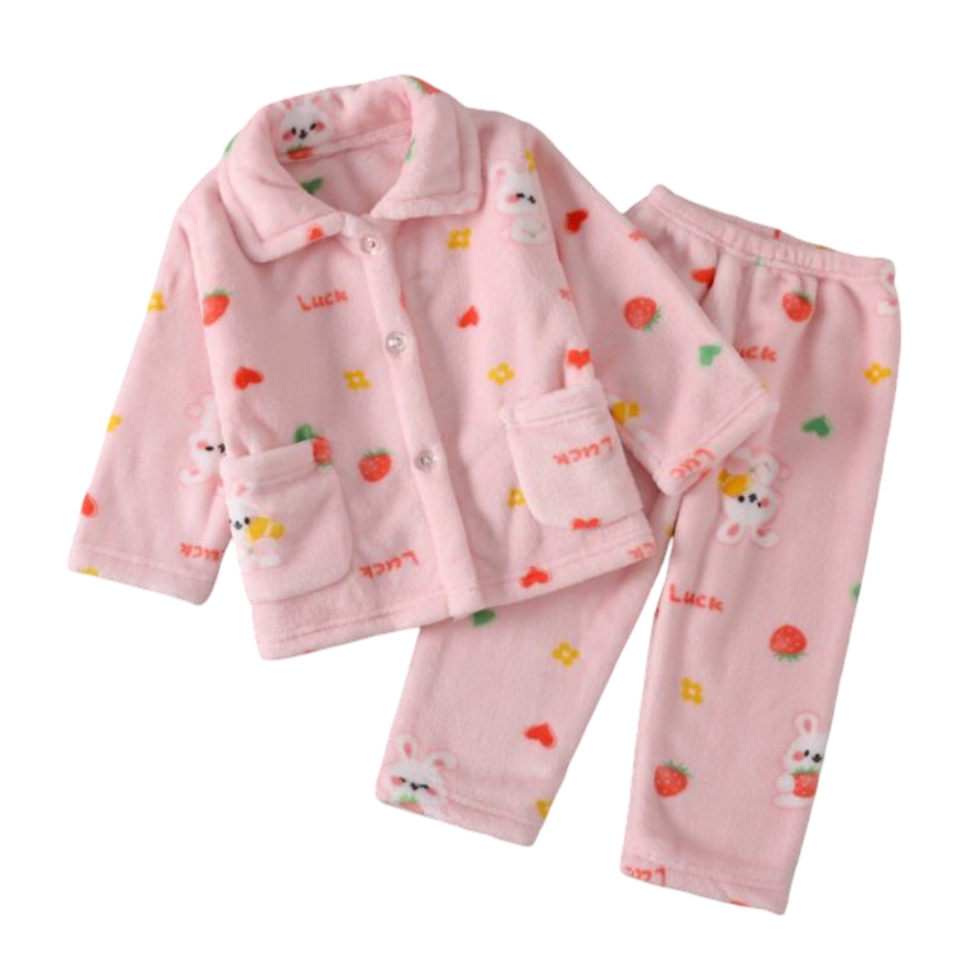 Kawaii Rabbit And Srawberry Printed Children's Pajamas Set