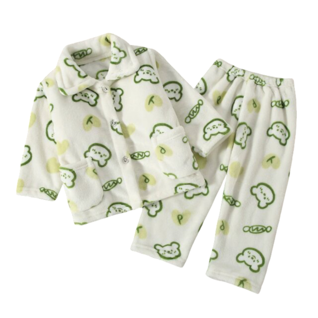Kawaii Teddy Bear And Candy Printed Children's Pajamas Set