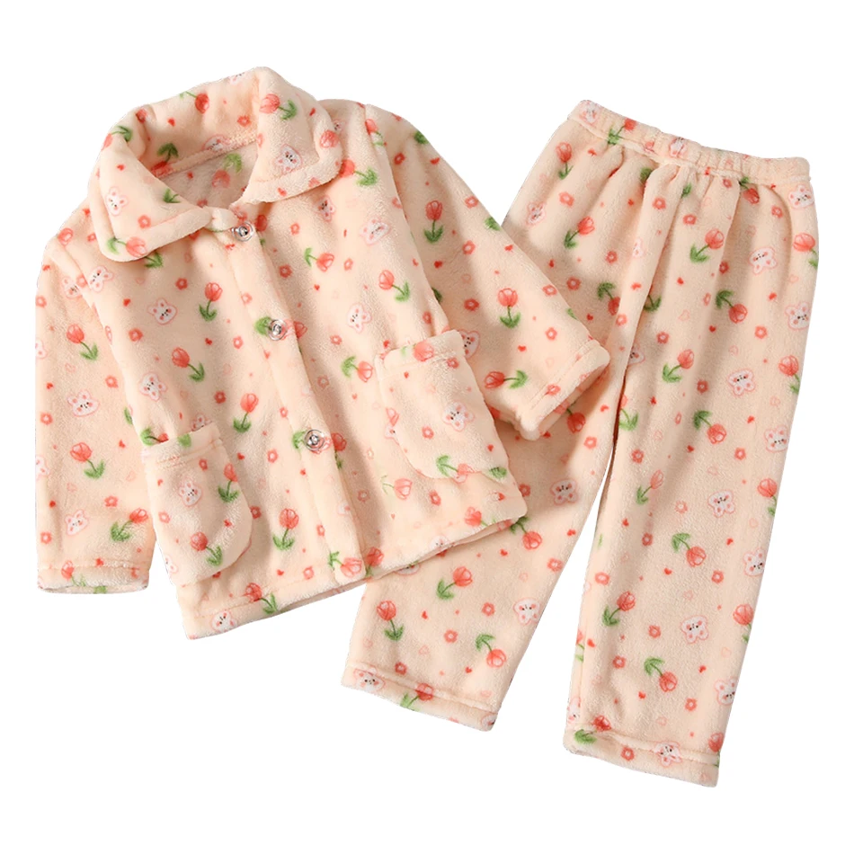 Kawaii Flower With Bunny Printed Winter Pajama Set