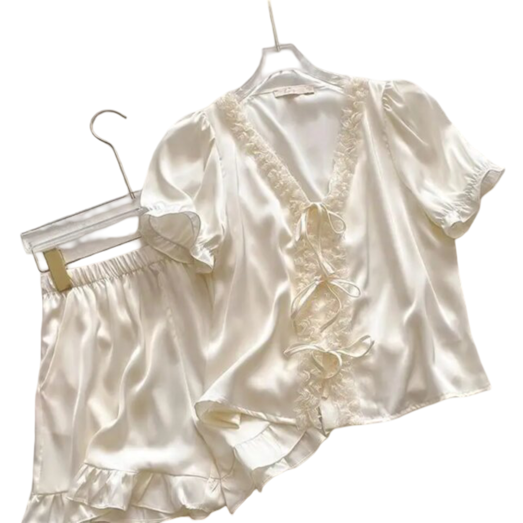 2Pcs Kawaii Pink Satin Pajama Set 