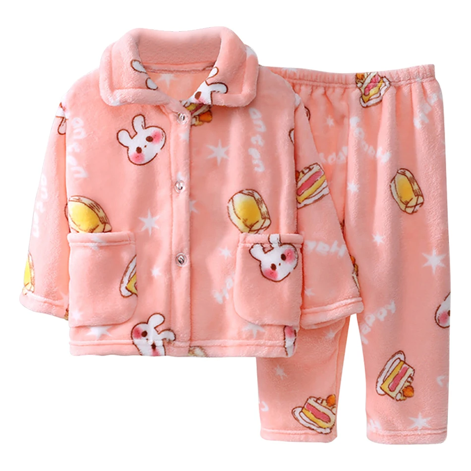 Kawaii Bunny Printed Coral Fleece Pajama Set