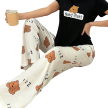 2Pcs Kawaii Woodland Bear Cartoon Print Pajama Set 2Pcs Kawaii Woodland Bear Cartoon Print Pajama Set