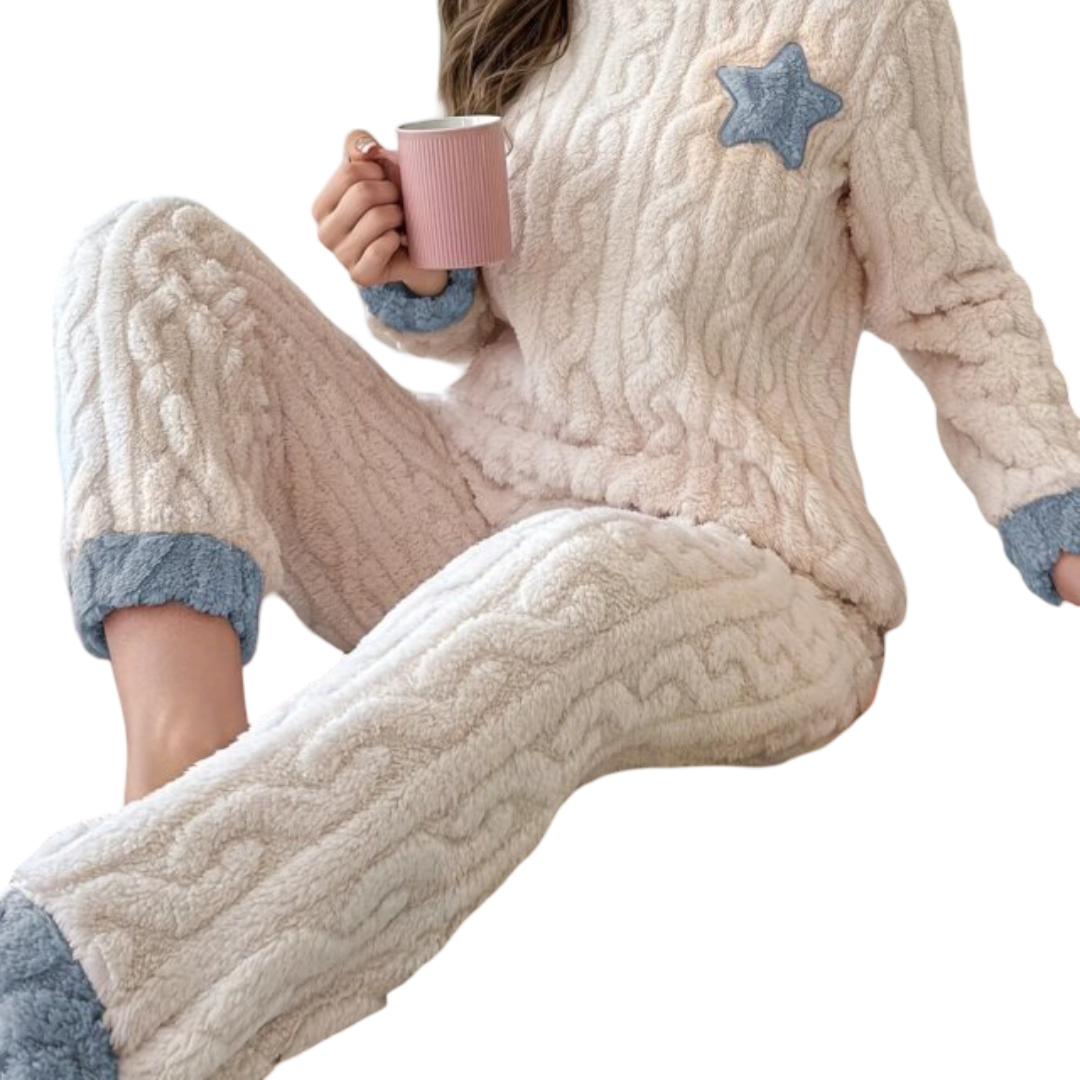 Kawaii Star Printed Coral Fleece Pajama Set