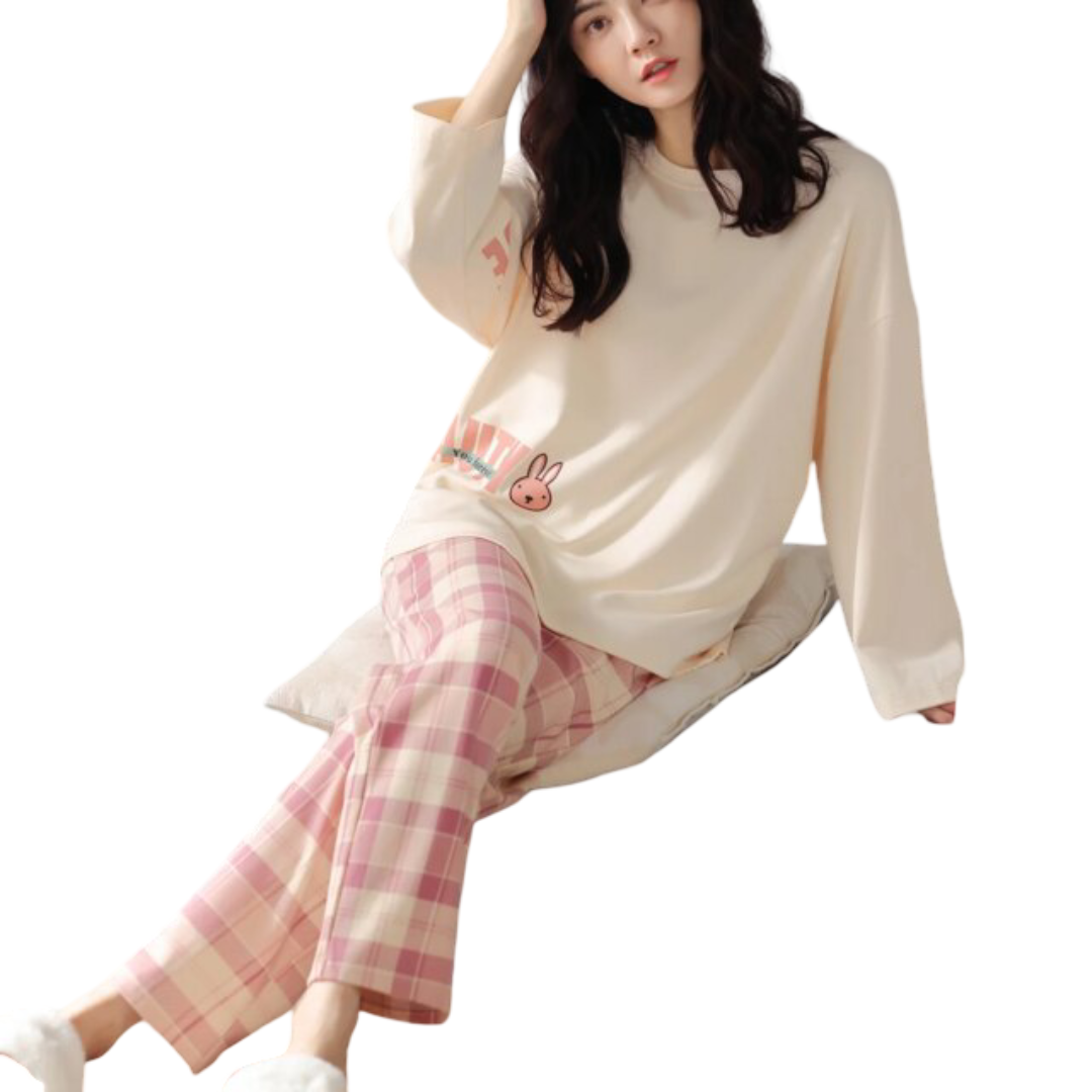 Kawaii Rabbit Print Cotton Pajama Set